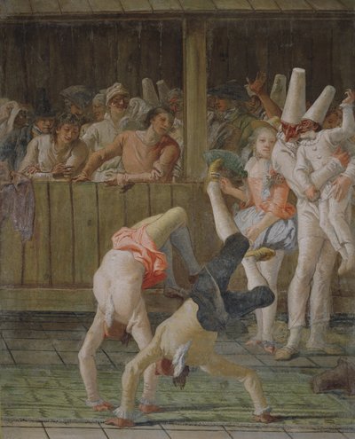 Pulcinella with Acrobats by Giovanni Domenico Tiepolo